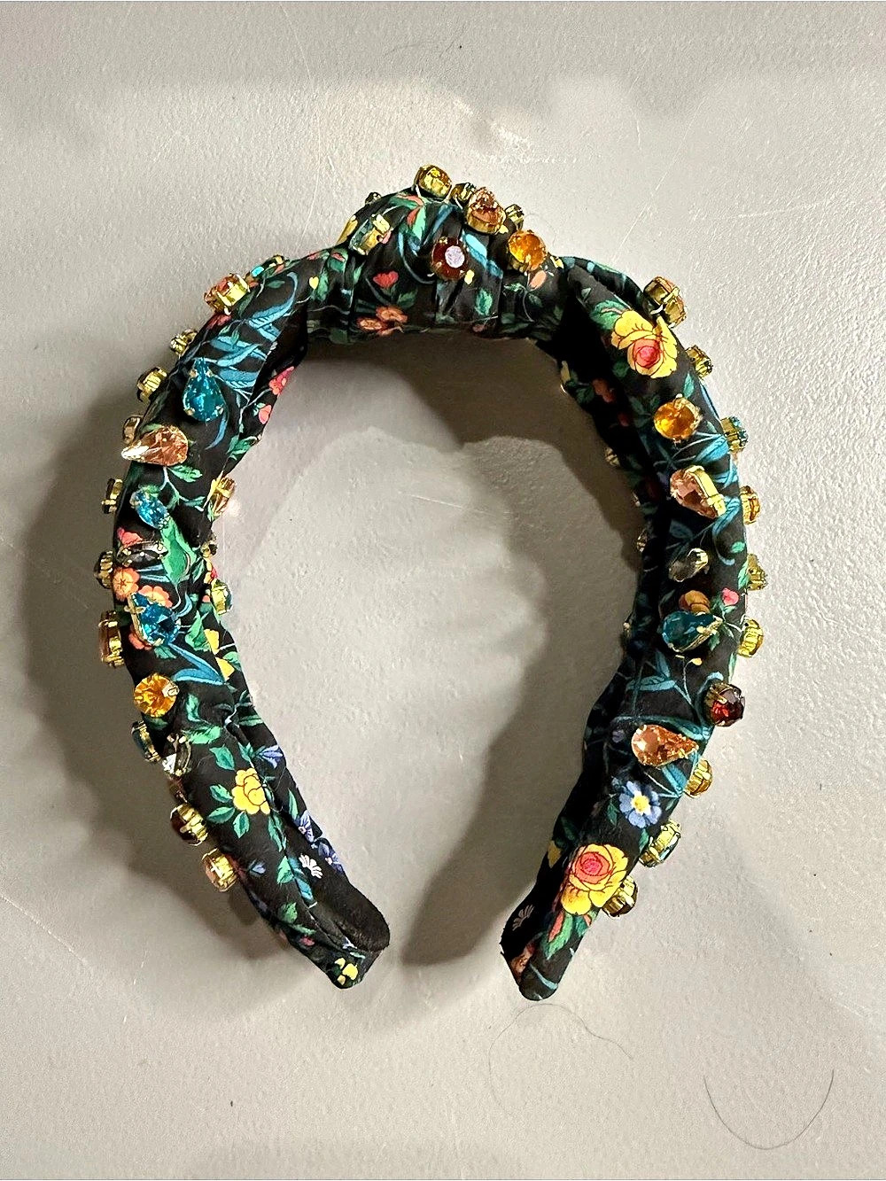 Lele Sadoughi Mixed Crystals Velvet Knotted Headband Floral Embellished Headband